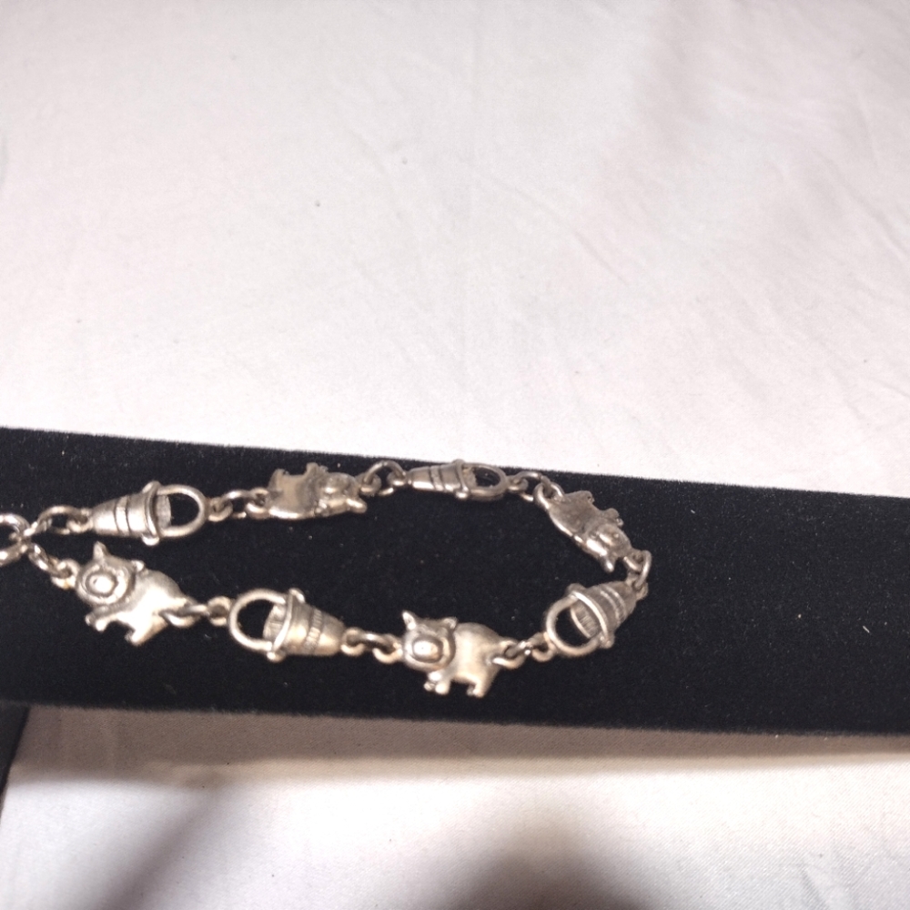 Designer Collection Antique Silver Toned Pig and Food Bucket Bracelet
